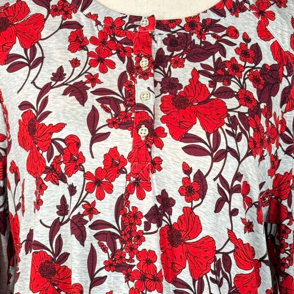 Liz Claiborne Large Top Floral Long Sleeve Round Neck Partial Button Lightweight - Picture 3 of 8